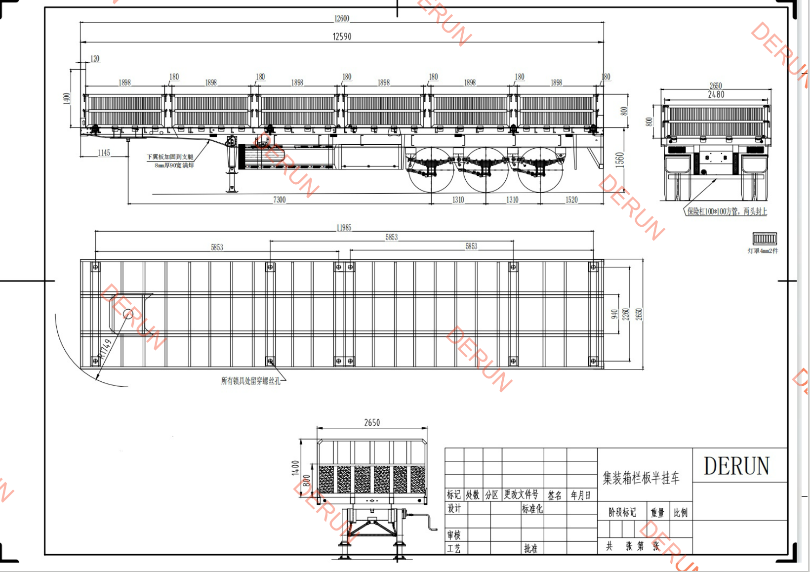 3 ardatz dropside erdi trailer marrazkia