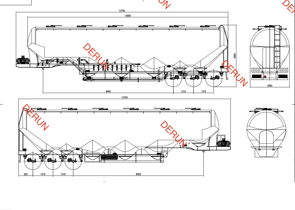 56 CBM Cement Tank Semi Trailer marrazkia